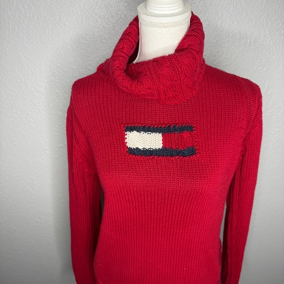 Tommy Hilfiger  Large Red Sweater Turtle neck Vintage -cp - Picture 4 of 8